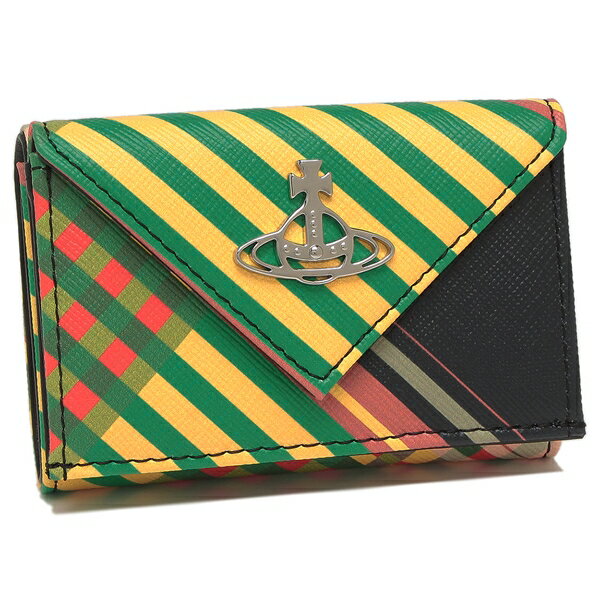 三つ折り財布 サフィアーノ ミニ財布 タータンチェック グリーン マルチカラー レディース VIVIENNE WESTWOOD 51150009U L0074 O102