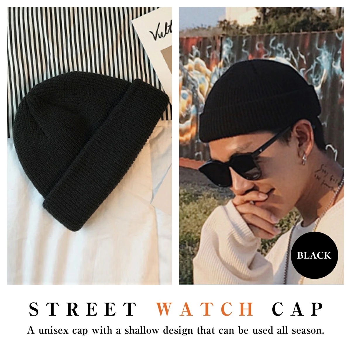 Qoo10 ニット帽 浅め 黒 ブラック メンズ 帽 メンズバッグ シューズ 小物