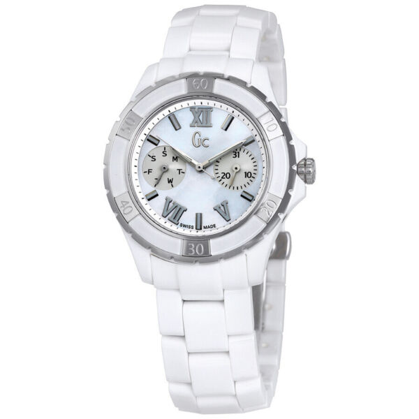 ゲスCollection GC Womens Sport Class XL-S Glam White Ceramic Pearl Dial Watch