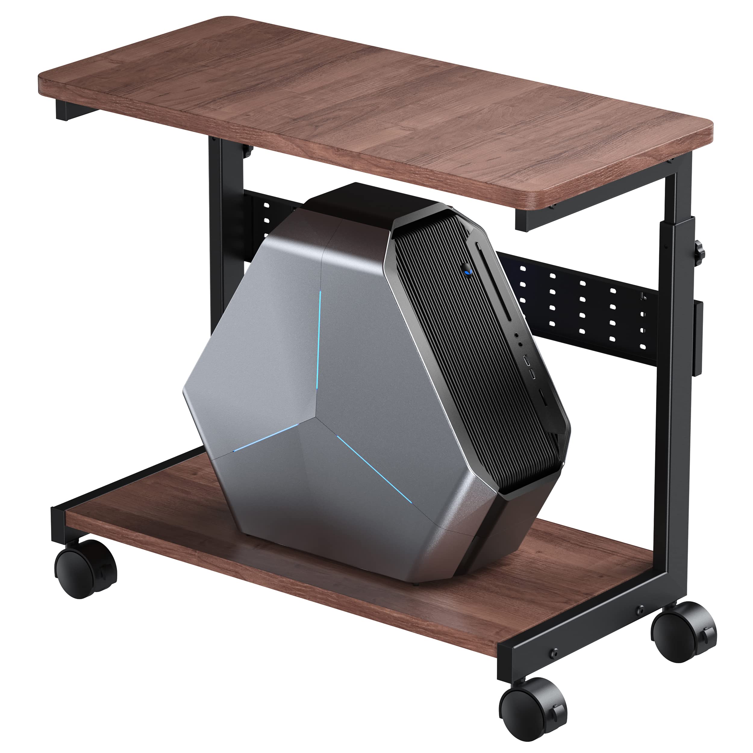 昇降式 L字デスク PCラック パソコンラック pcワゴン 高さ調整可能 (幅32×奥行67×高さ60~80cm) 木目調 X-1 14207