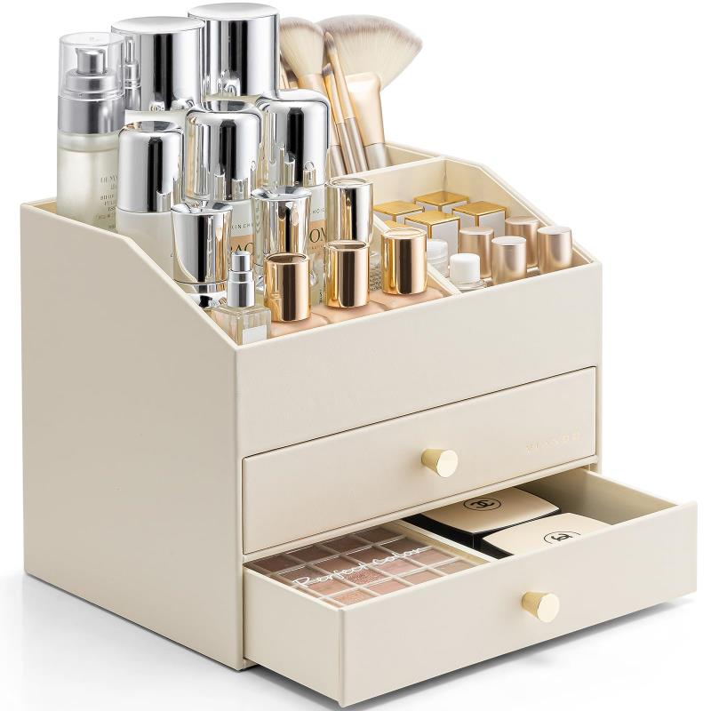 Vlando メイクボックス 大容量 化粧品 収納 コスメ収納 引き出し スキンケア製品リップスティックメイクブラシ 収納 コスメボックス 誕生日プレゼント女性（アイボリー）