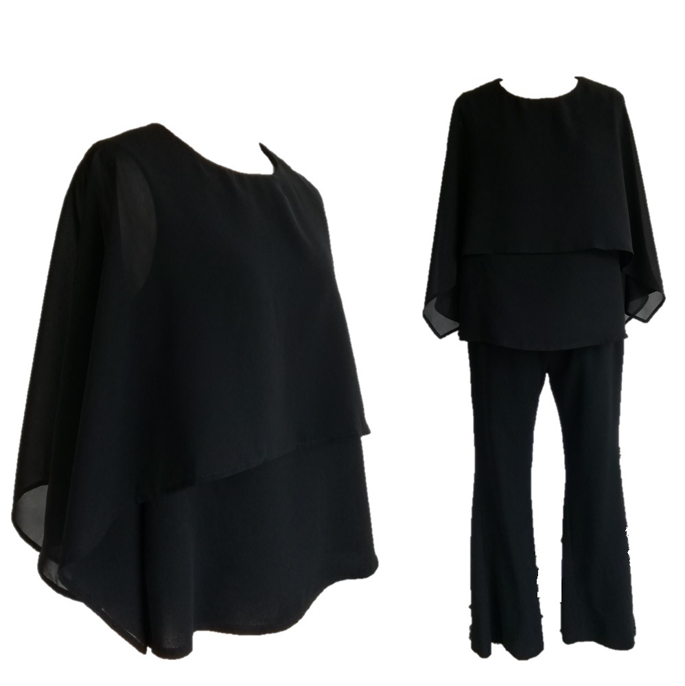 喪服 4L～6Lケープデザインブラックフォーマルブラウス 127301-2