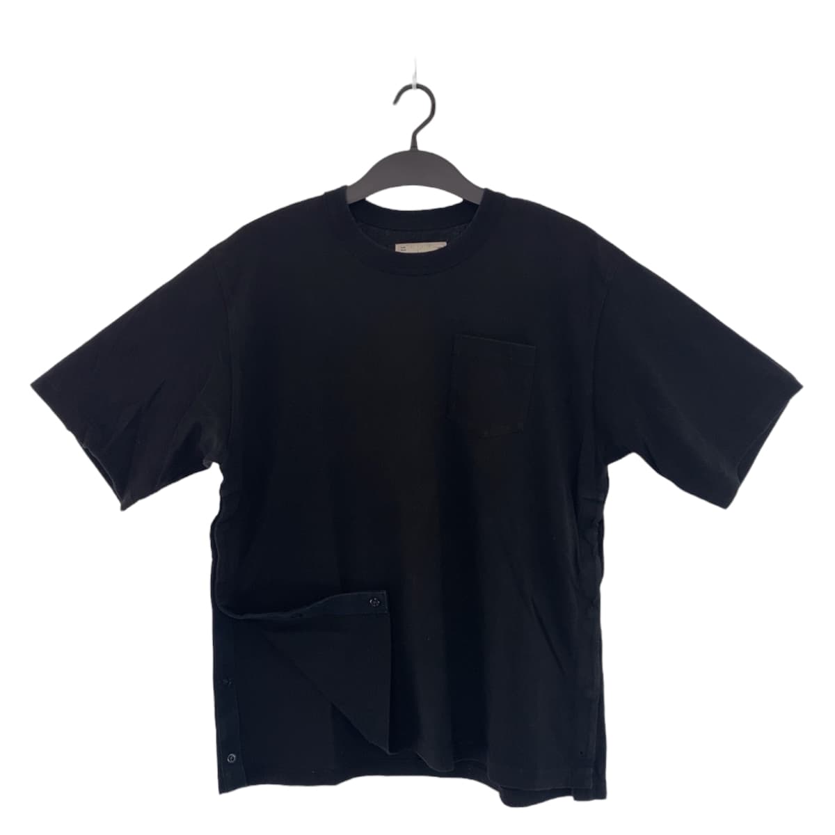 美品 サイドスリット ボタン サイズXL ブラック コットン 22-02870M 半袖Ｔシャツ ポケットT カットソー メンズ 406513
