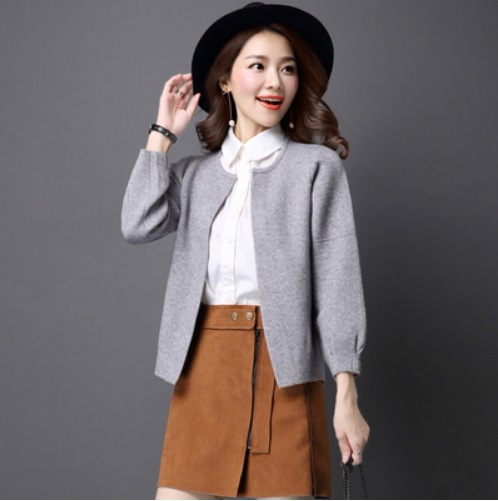 トップス ニットカーディガン セーター カーディガン ショート丈 ルーズ 長袖 無地 スクープネック ゆったり ゆる 通勤 S M L XL 2XL 3XL 大きいサイズ グレー 灰色 ローズレッド