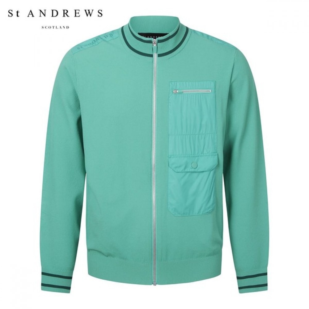 (St Andrews) メンズウーブンポケットロゴプリントジップアップカーディガン