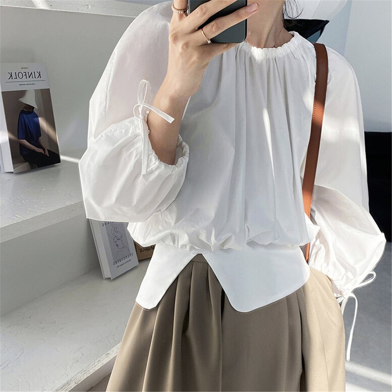 3color レディース ギャザープルオーバーブラウス トップス シャツ