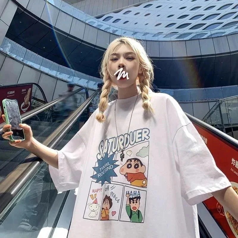 [急速出荷]2024新型半袖tシャツ女子学生韓国版ゆるいクレヨンしんちゃんプリントデザイン感小衆上着1145124341