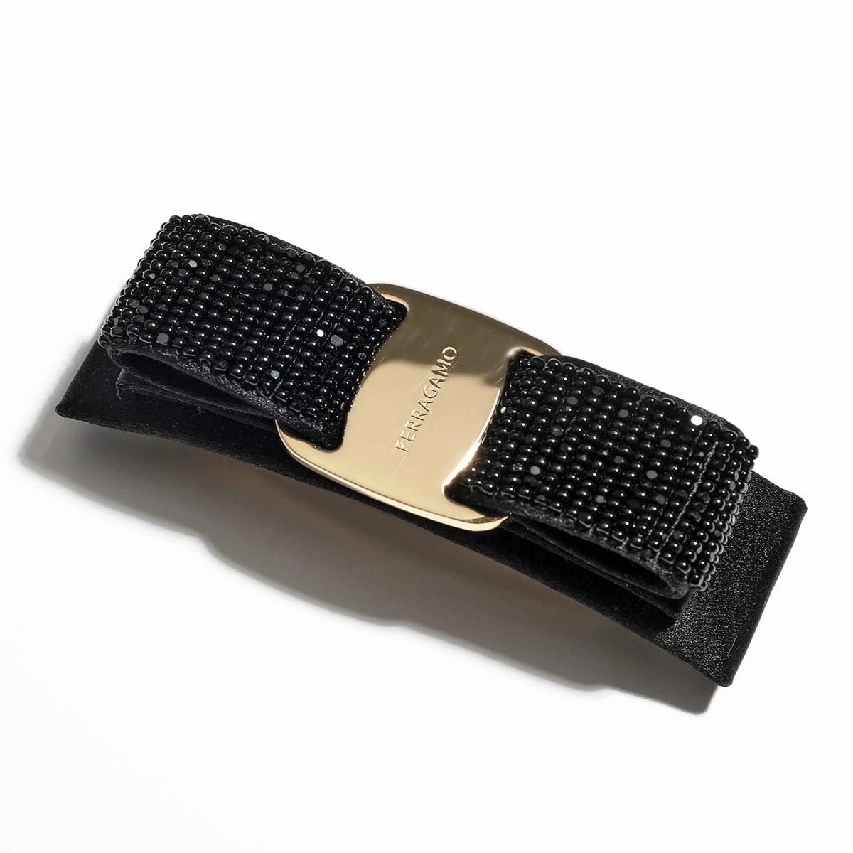 FERRAGAMO フェラガモ バレッタ FER. BAGUETT 34 0418 レディース ヴィラリボン ヘアアクセサリー サテン マイクロビーズ 001/BLACK