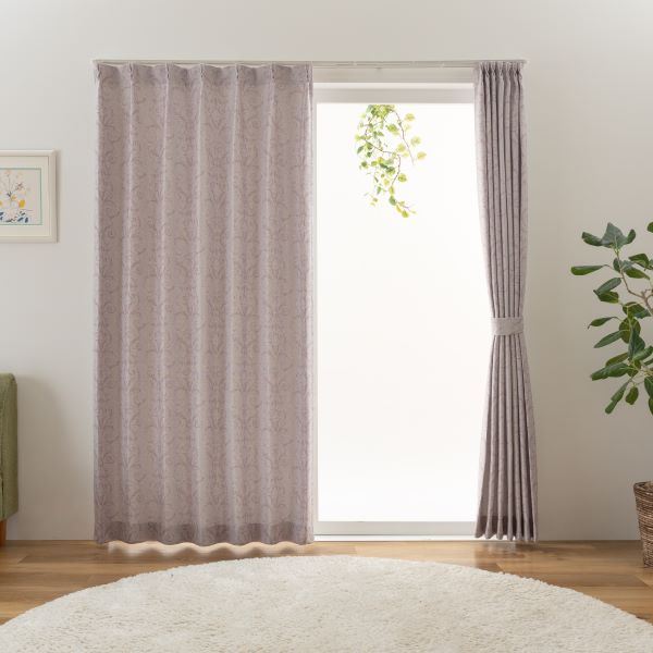 3級遮光カーテン 約幅100x丈135cmx2枚セット ローズ 省エネ 節電 北欧 エレガント タッセル付き ウォッシャブル シャロン