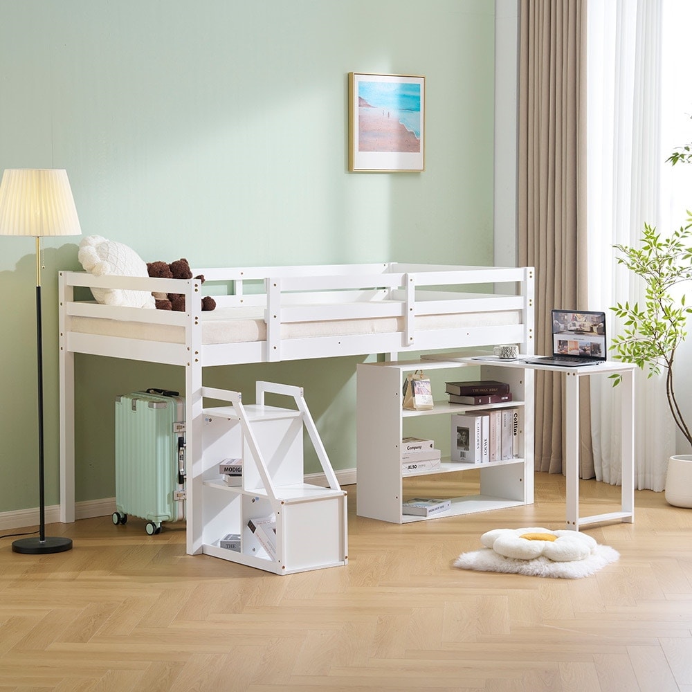 【国内即日発送】システムベッド デスク＋収納ラック＋階段 システムデスクベッド 学習机 ロータイプ 高さ115cm すのこ シングル 本棚 収納 ブックシェルフ ロフトベッド システムベッド 子供ベッ 28,360円