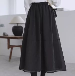レディース スカート フレアスカート ロング フレア フェミニン シフォン ふわふわ ハイウエスト ウエストゴム 透け感 シースルー オーガンジー ヴィンテージ 薄手 かわいい 大人可愛い きれいめ