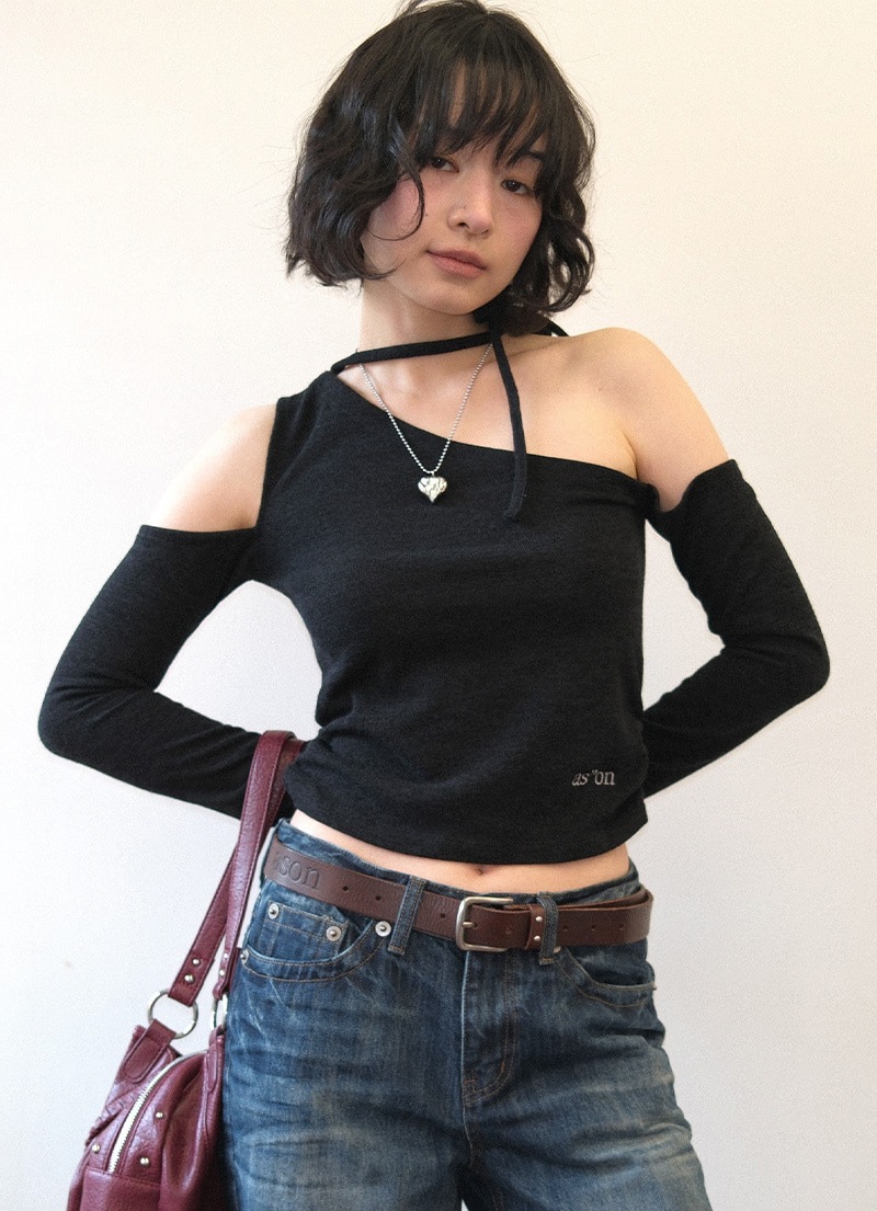 【AS"ON】 MUSE CUT-OUT TEE / BLACK 正規品