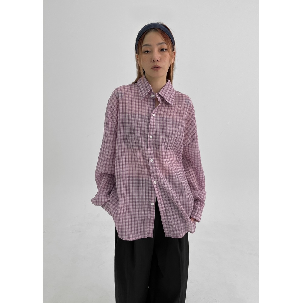 ブラックアップ (ユニセックス) FIRSO ルーズフィットシアーサッカーチェックシャツ