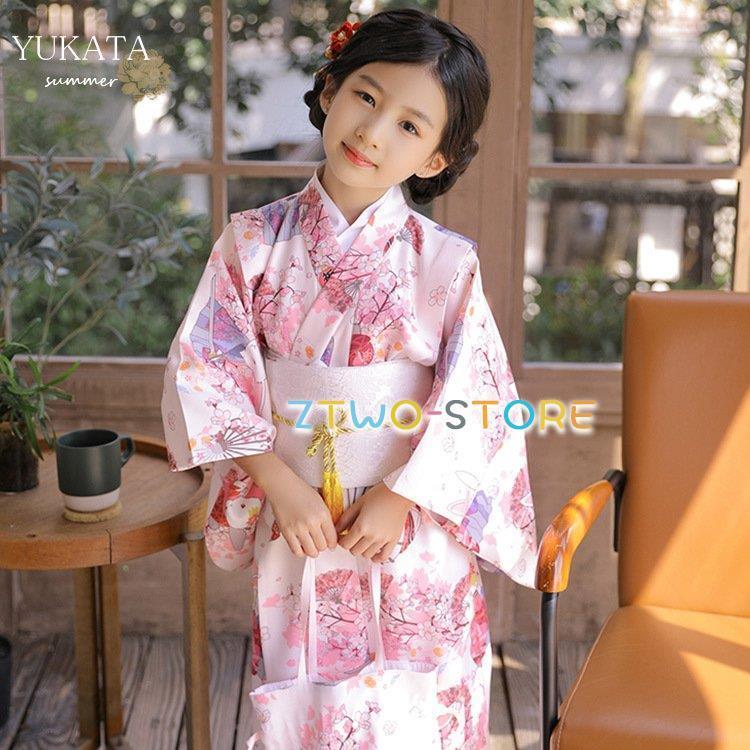 今月の新型 浴衣 子供浴衣 ゆかた yukata ウサギ ウサギ柄 子供 女の子 キッズ 子ども こども ピンク ホワイト 花柄 上品 可愛い おしゃれ きれい 洗える