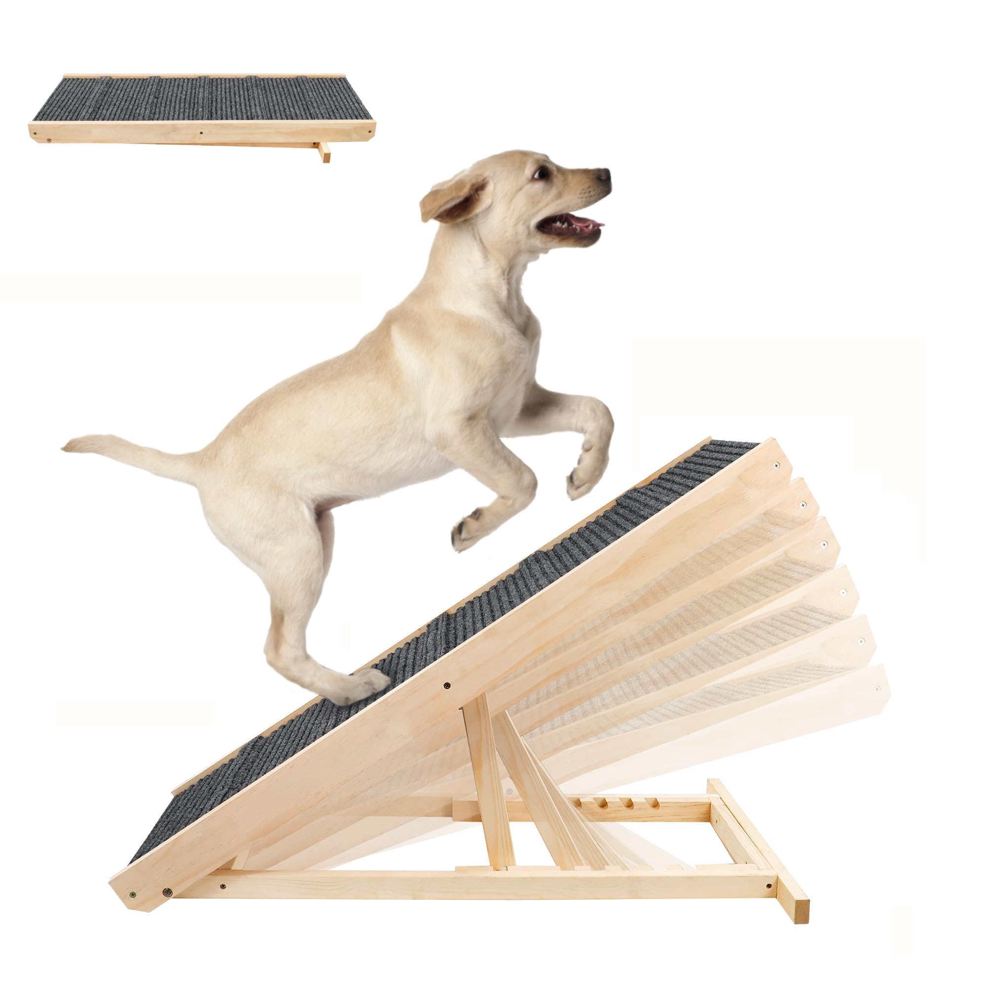 KOOPRO 新型 犬用スロープ 犬 スロープ 六つ高さ調節可能 滑り止め 折り畳み 収納便利 小型 大型 猫 ペット 木製 階段 ステップ (L)