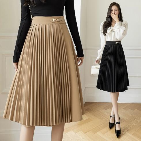 スカート ロング 春夏 プリーツスカート 黒 aラインスカート レディース 40代 膝丈スカート ハイウェストボトムス 大人 オフィス 通勤OL オシャレ体型カバー