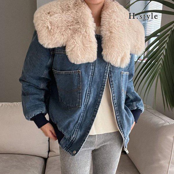 HスタイルOTシボリデニムジャケット/冬/パディング/羊毛/ジャンパー/ジャケット