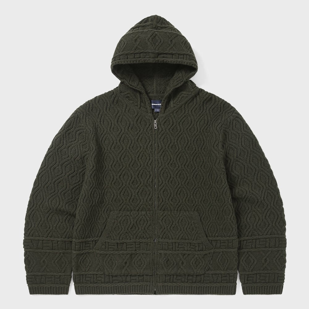 ディス・イズ・ネヴァー・ザット・ケーブルニットジップパーカーオリーブ