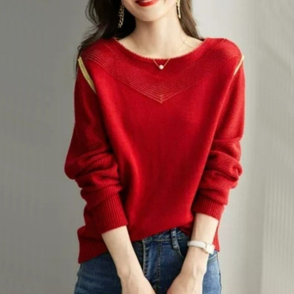 【新作追加】 柔らかくて優しい印象 フェミニン 混色 プルオーバー ラウンドネック ニットセーター レディース