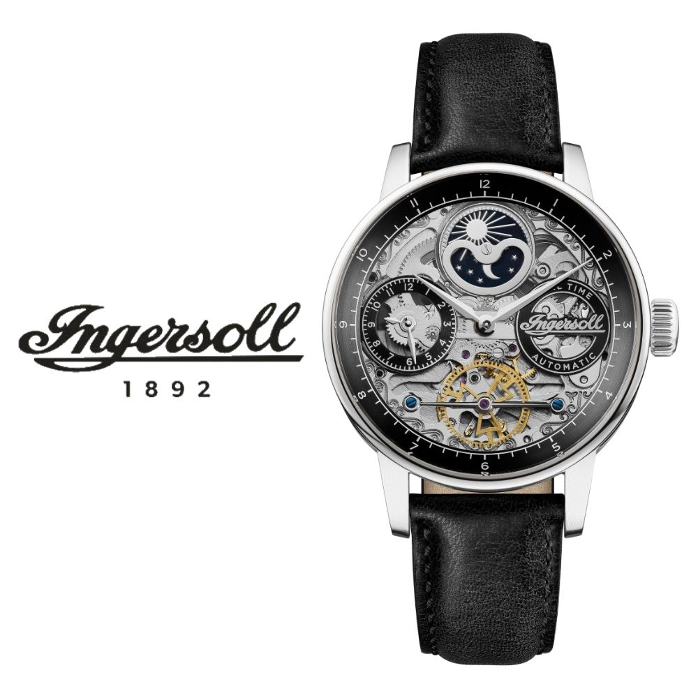自動巻き 腕時計 インガソール 正規 ザ ジャズ オートマチック ムーンフェイズ デュアルタイム ブラックレザー 電池交換不要 メンズ アメリカ ニューヨーク ブランド 時計 ヴィンテージ かっこいい 30,745円