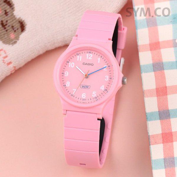 LQ-24B-4B クラシックアナログバイオレジンポップピンク大学修学能力試験受験生女性用ウレタン時計 c