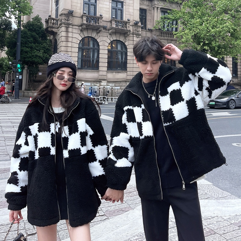 ラムウールスタジャン メンズ キルティングコート レディース チェック柄 厚て 配色スカジャン 暖かい 男女兼用 ストリート