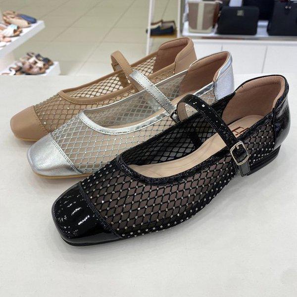 女性用メッシュメリージェーン夏フラットシューズPFEMTS58789BKPIMS HFPF1A GN_GN