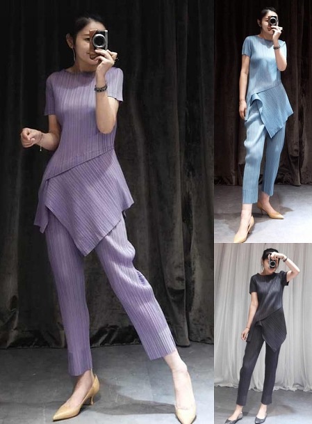 上下セット 2点セット アシンメトリー シャーリング 切り替え スリム 着痩せ シンプル大きいサイズ レディース 春夏 スカート パンツ ガウチョ ドレス サロペット ロンパース all-in-one