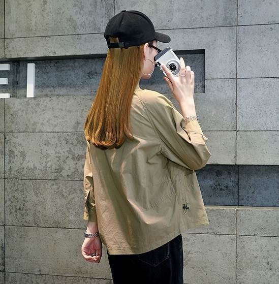 トップス シャツ 袖あり 7分袖 前開き 角襟 ポケット かわいい 大人可愛い きれいめ シンプル