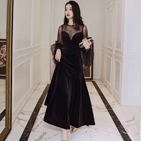 【取寄：納期2週間】パーティードレス ワンピース ドレス パーティー ロング丈 体型カバー 小さいサイズ 二次会 結婚式 お呼ばれ 春夏 ドレス 袖あり フォーマルドレス 同窓会 低身長 ワンピース