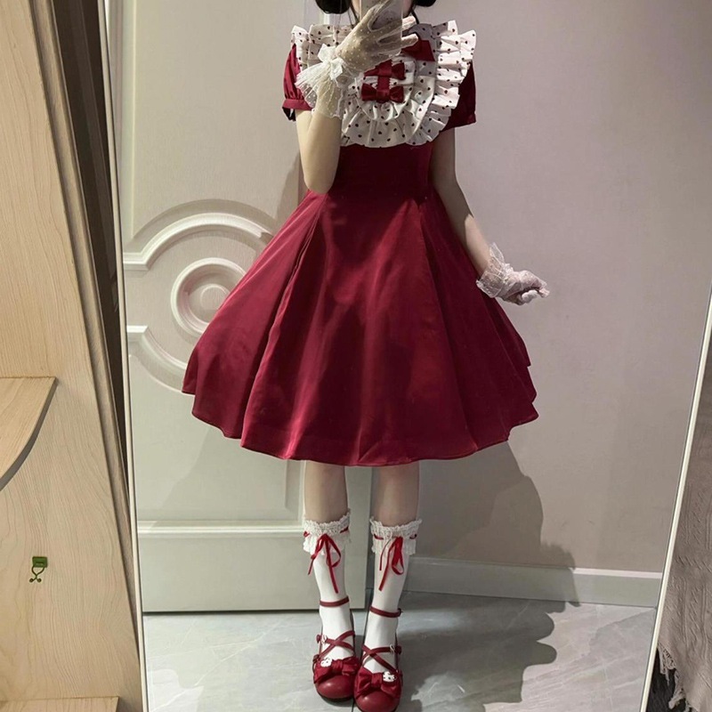 女性のための甘くてかわいいロリータのリボンドレス夏のスタイルスリムで魅力的な赤いミディスカート