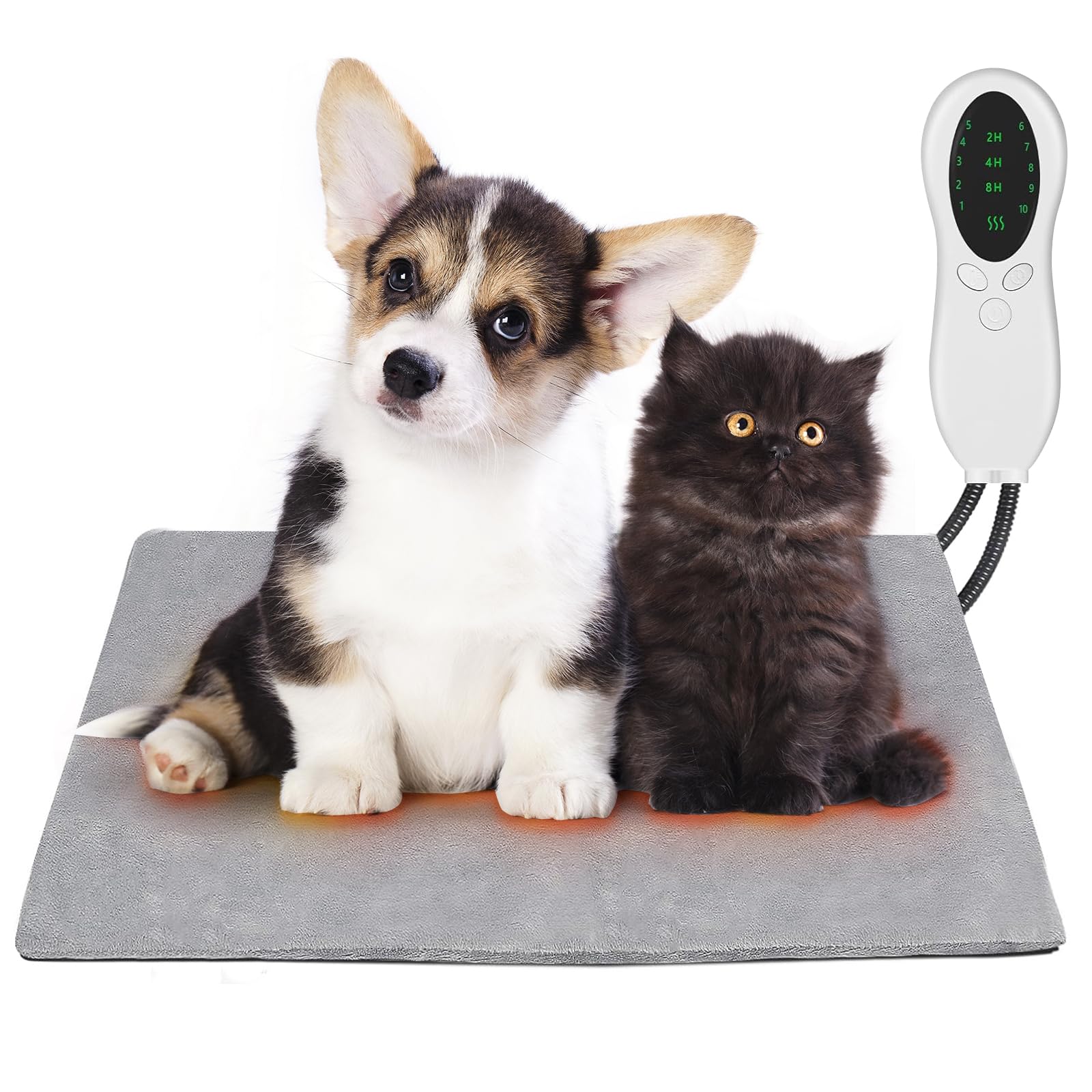 ペットホットカーペット 50*45cm ペット用ヒーターマット ENTEKE 犬 猫 ホットマット 噛み癖対策 10段階温度調節 2H/4H/8Hタイミング機能 ペット 加熱マット 寒さ対策 暖房器具