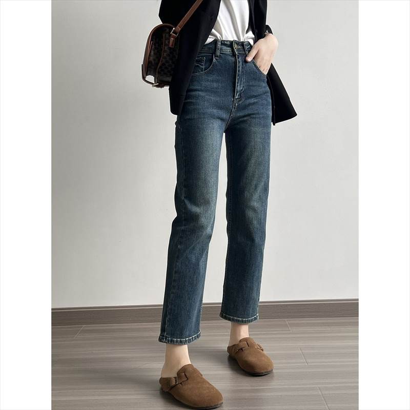 ボトムス レディース アンクルデニムパンツ ジーンズ ジーパン Gパン ポケット ストレート ハイウエスト シンプル カジュアル ベーシック おしゃれ お洒落 こなれ感 ラフ ボーイッシュ メンズライ