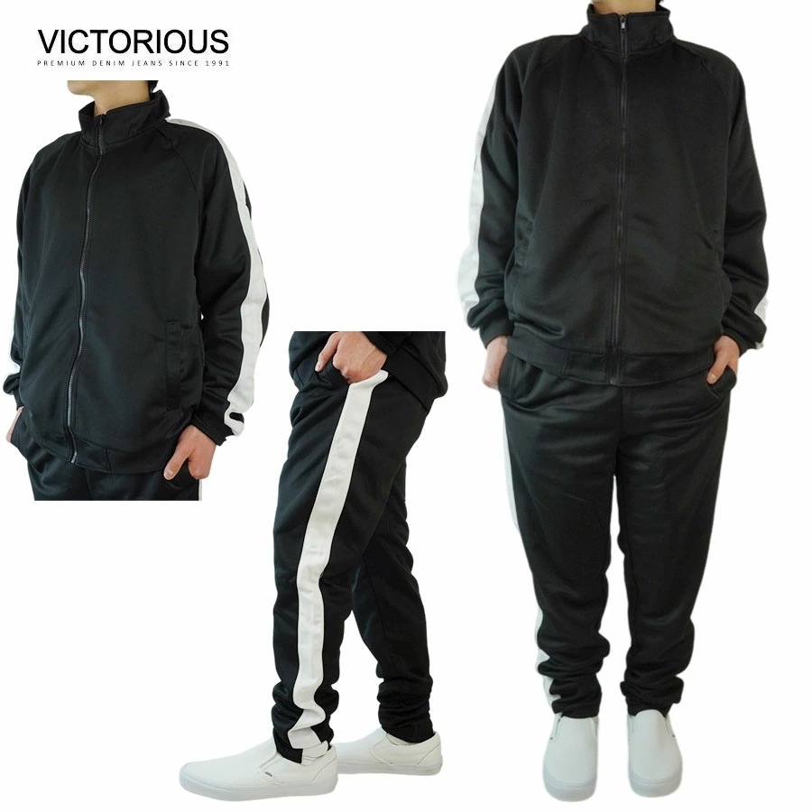 ビクトリアス VICTORIOUSメンズ セットアップST868 単色 セットアップ 肩ライン入りESSENTIAL TRACK SUITSジャージ BLACK