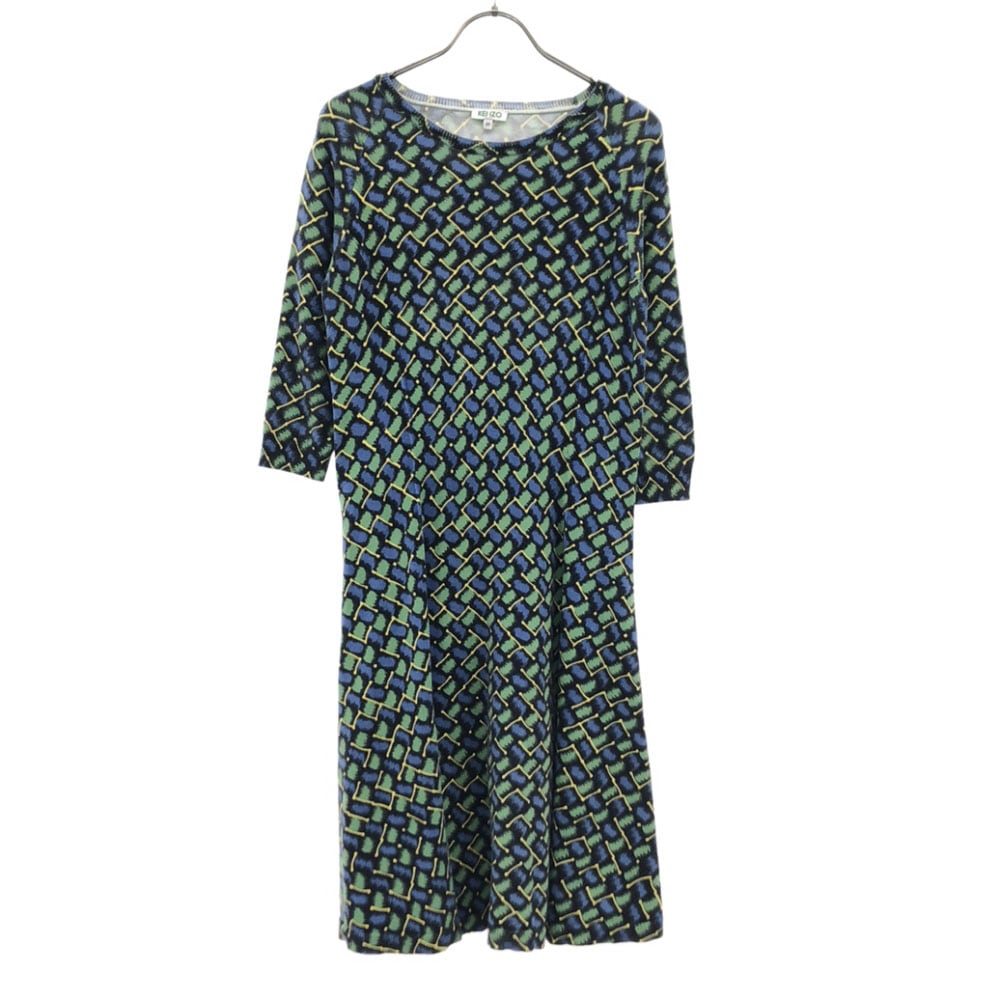 総柄 5分袖 フレア ワンピース M レディース