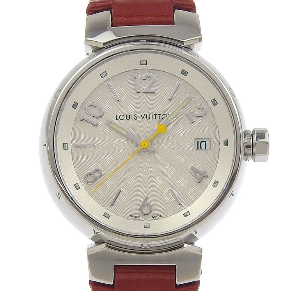 タンブール ホログラム デイト Q1313 腕時計 ステンレススチール モノグラムヴェルニ クオーツ アナログ表示 レディース シルバー文字盤 中古品