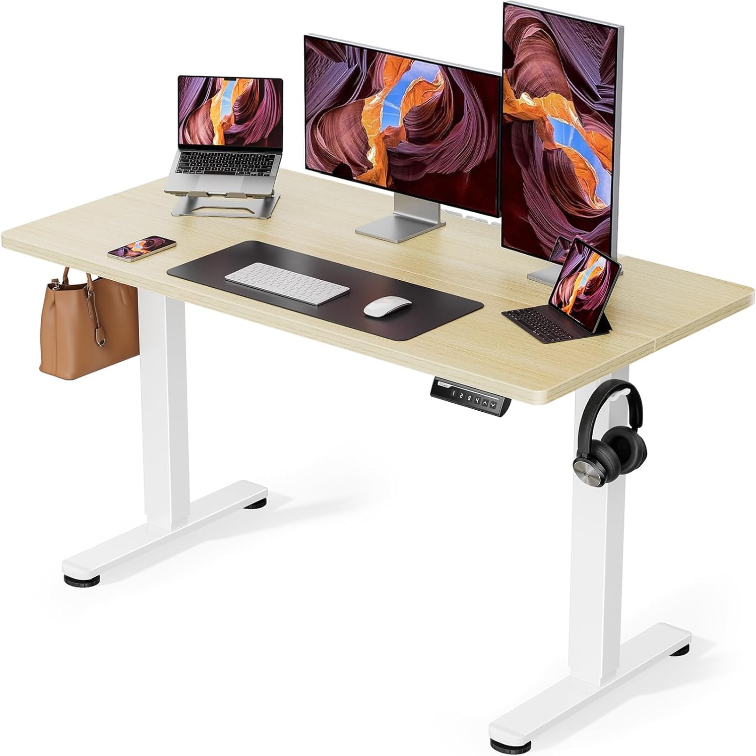 ErGear 電動 オフィスワークテーブル 昇降式デスク スタンディングデスク 幅120cm 高さメモリー機能 上下自動昇降 静音 収納フック付き パソコン pc 作業机 テレワーク 【幅120 x