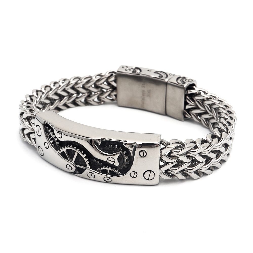 ステンレス 歯車プレート ブレスレット [b583]