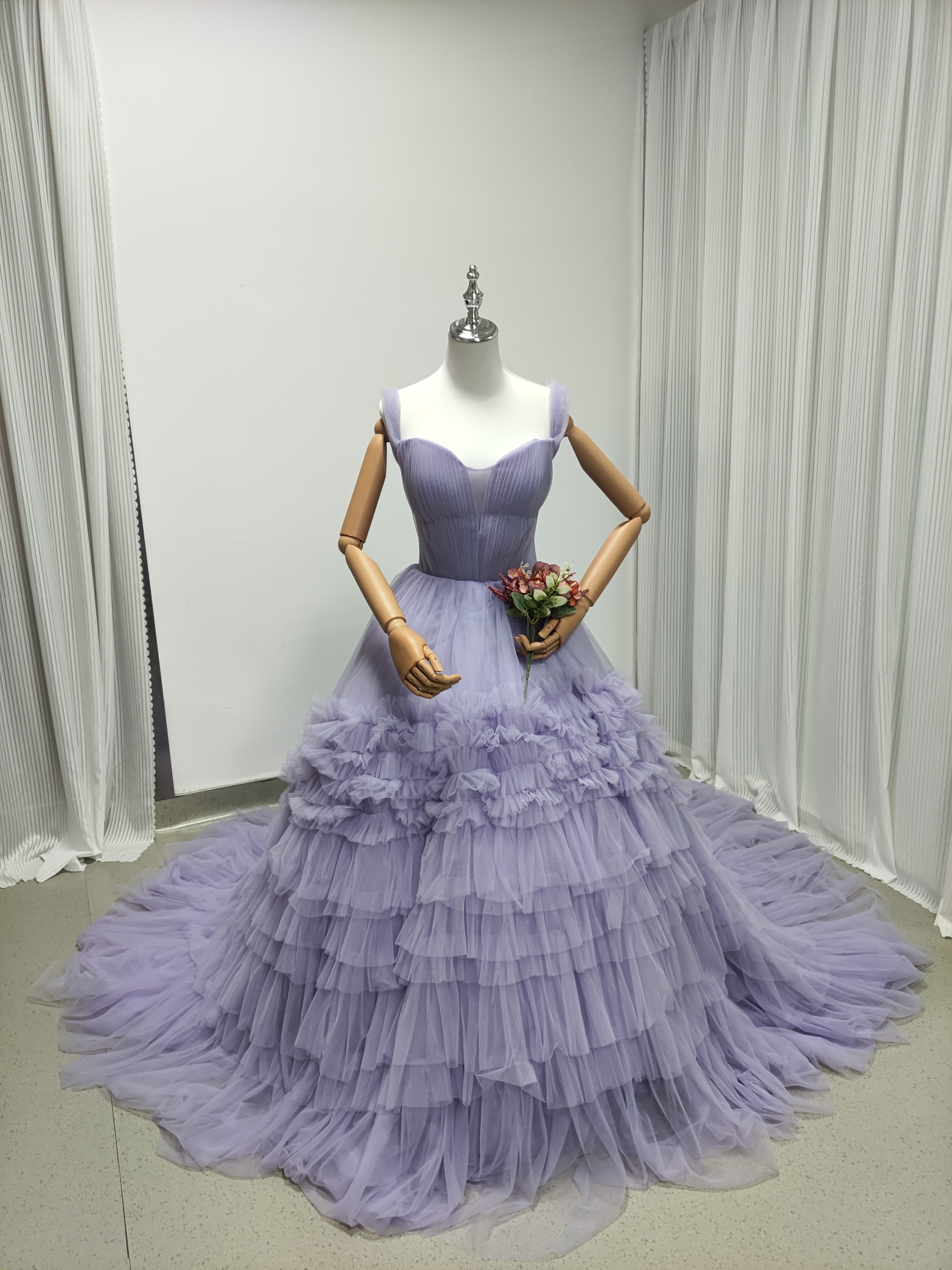 カラードレス オーキッド オンショルダー 柔らかく重ねたチュールスカート 花嫁 前撮り