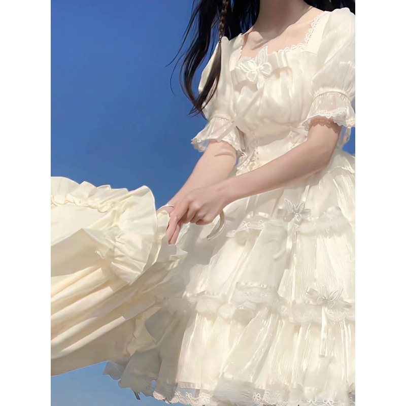 lolitaロリータワンピ 夏OP 仙女 誕生日ドレス 花嫁三段式 逃亡プリンセス ワンピース