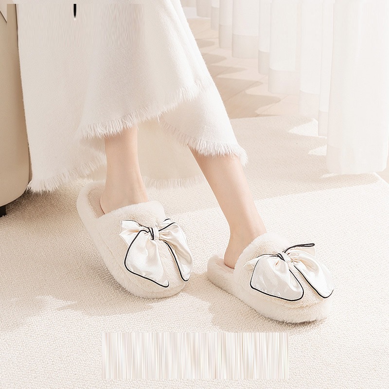 レディース 厚底 ファースリッパ 室内用 秋冬 高級感 ふわふわ コットンスリッパ リボン 可愛い