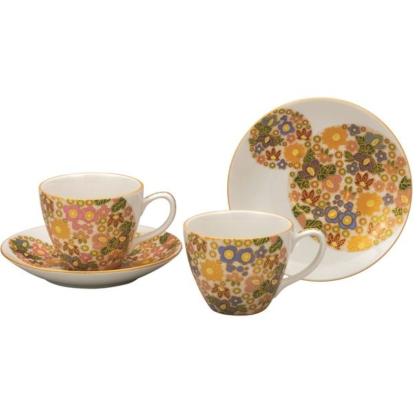 九谷焼 コーヒーカップ ペア セット 花詰 おしゃれ 結婚祝い プレゼント ギフト　K7-1003