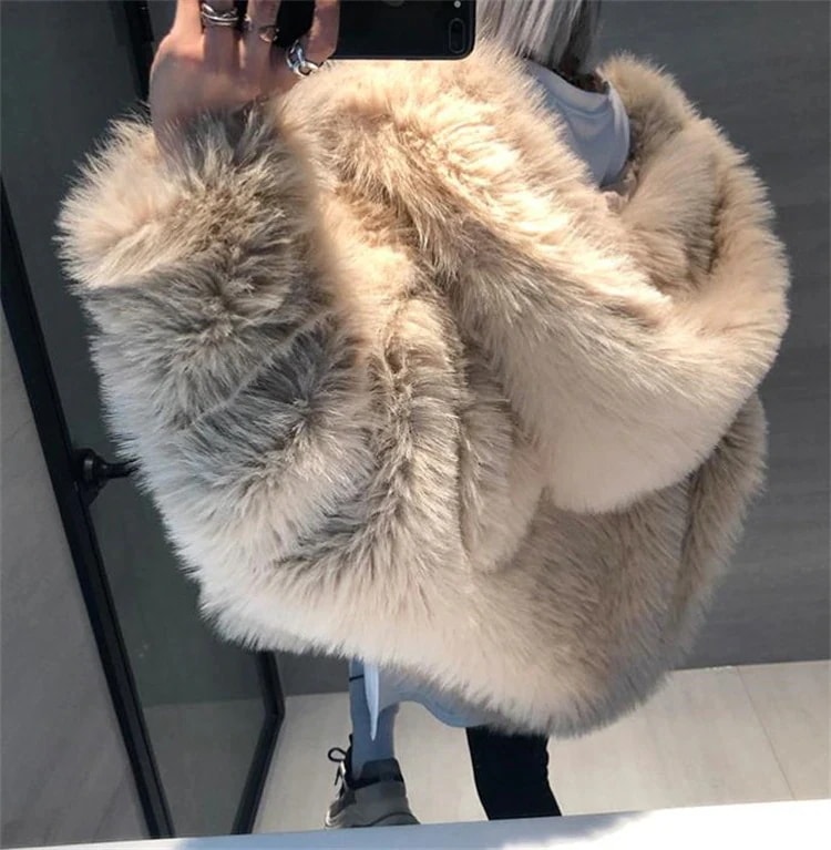 韓国ファッション 怠惰な風 ドルマンスリーブ フード付き フェイクフォックスファー ぬいぐるみコート