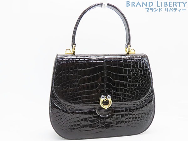 レア外美品グッチヴィンテージオールドグッチハンドバッグトップハンドルバッグクロコダイルレザー