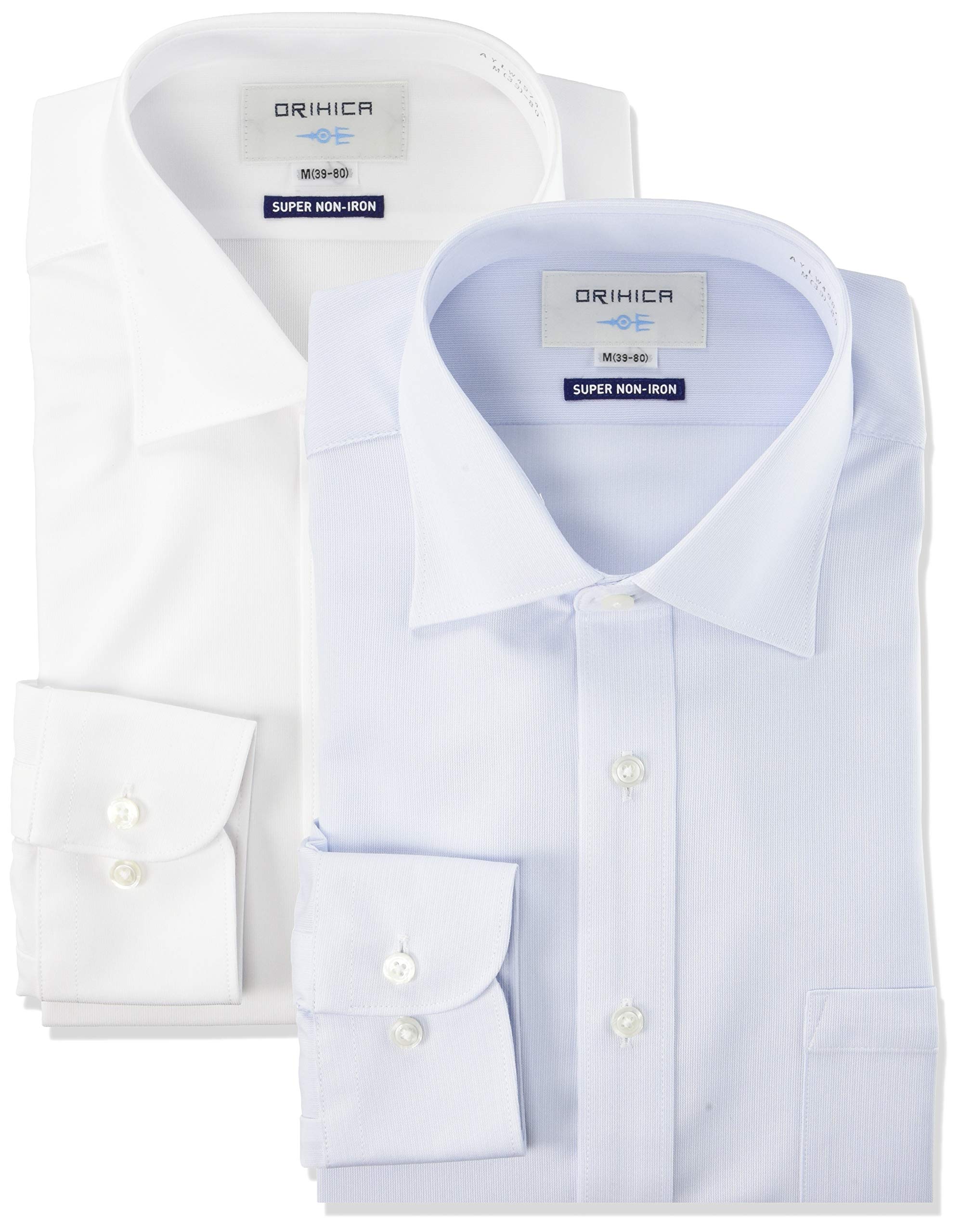 [オリヒカ] シャツセット【スーパーノンアイロン】 アイロン不要 ストレッチ 長袖 選べるカラーバリエーション【ワイド/ボタンダウン】 メンズ 白×ブルー【ワイドカラー】 日本 L(41-86) (日 8,747円