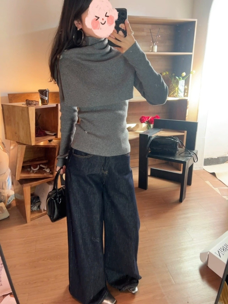 レディース ハイネック セーター 秋冬 新作 スリムフィット ニットセーター スカーフ ショール ツーピースセット ベースレイヤー トップ