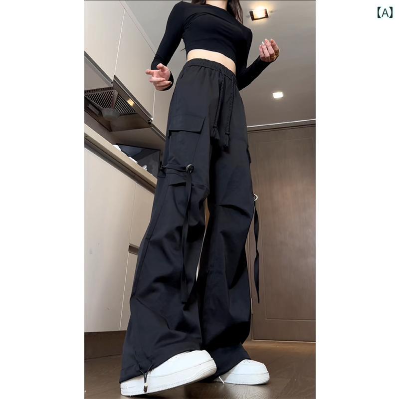 カーゴパンツ　メンズ　レディース セミールの ミネットは アメリカでの 夏用の レディース向け ストリート オーバー オール ワイド レッグ フロア 丈 ドローストリング パンツです