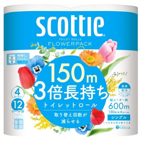 スコッティ フラワーパック 3倍長持ち シングル 4ロール 製品画像