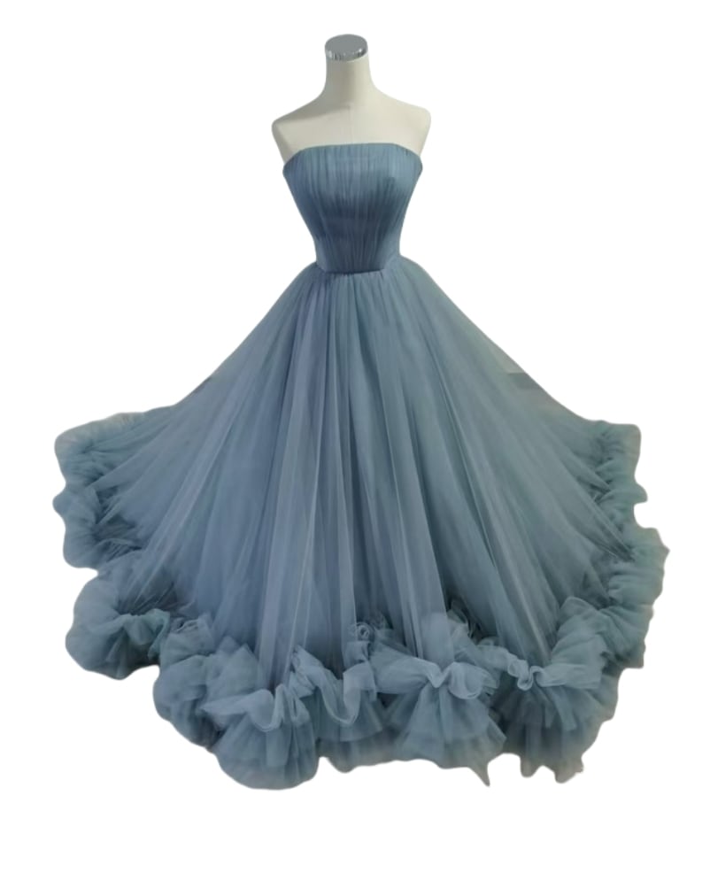 人気上昇！カラードレス ブルー ベアトップ ラッフルフリル ソフトチュール デザイン感 花嫁 41,980円