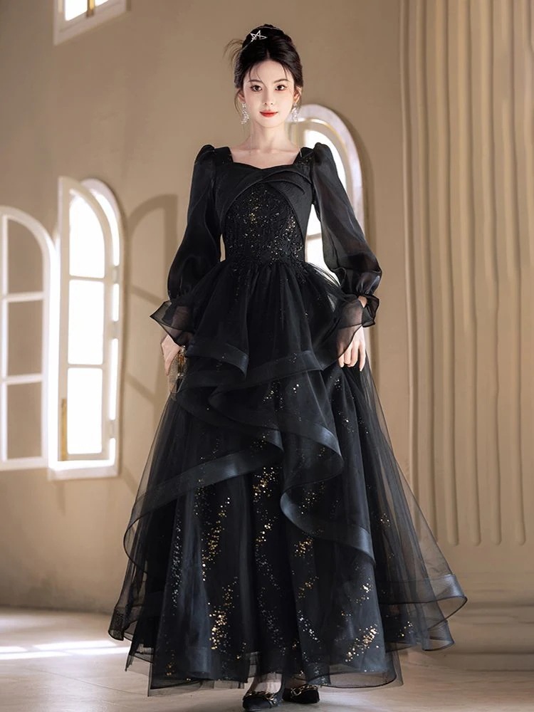 イブニングドレス女性長袖ドレス成人式誕生日宴会ドレス パーティードレス